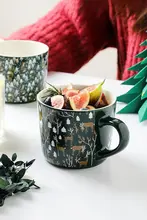 陶器製マグカップ【フタ付き・クリスマスデザイン・雪景色】