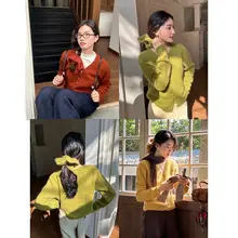 優しいデザインのVネックウールニットセーター【ウサギ毛・冬用・フィット】（セットアップ対応）