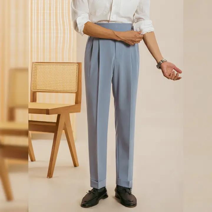 春夏用チェック柄ストレートパンツ【高ウエスト・ドレープ・カジュアル】（セットアップ対応）