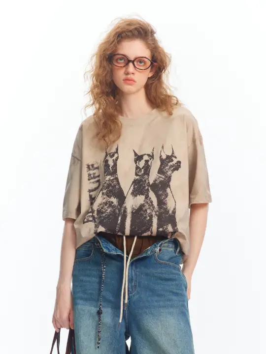 アメリカンレトロ ダブ印刷Tシャツ【男女兼用・短袖・夏用】
