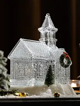 クリスマス飾り 光る水晶教会オブジェ【飾り付け・カフェ用・スノーエフェクト】
