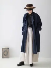 デニムダブルブレストトレンチコート【秋用・アートスタイル・中長丈・ルーズフィット】
