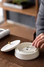 中国風 陶器製 灰皿【カバー付き・シンプルデザイン】