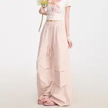 感のあるストライプのワイドレッグパンツ【春夏用・ゆったりデザイン・女性用】（セットアップ対応）