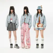 夏用デニムジャケット【プリントデザイン・ショート丈・女性用】