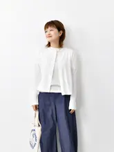 ラウンドネック無地ショートニットカーディガン【コットン素材・女性用・したシンプルスタイル】