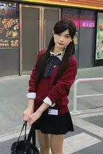 学院風レッドニットカーディガンとハイウエストAラインスカート【JKスタイル・ニットセットアップ対応】