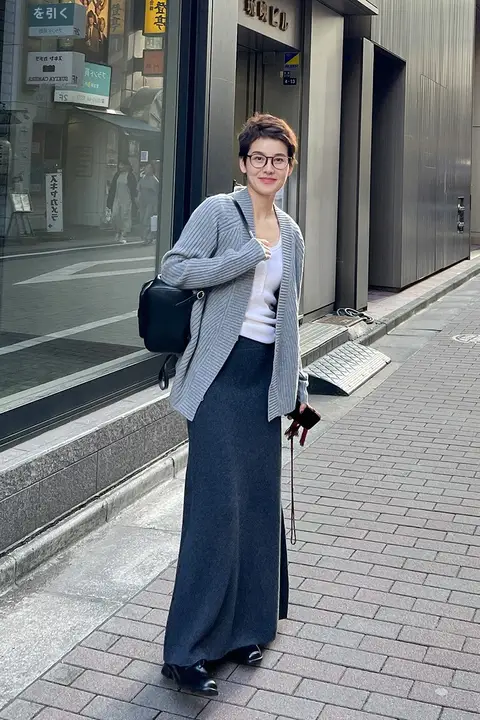 MsDidion 羊毛混紡 秋冬用ハイウエストニットスカート【高密度・変形防止・グレー】
