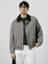 秋冬用 メンズ高品質ヘリンボーン柄カラーブロックショートジャケット【カジュアル・着回し便利】