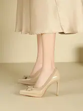 女性用 蝶結び付きハイヒール【細いヒール・ポインテッドトゥ・厚底・防水台】