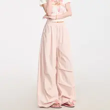 感のあるストライプのワイドレッグパンツ【春夏用・ゆったりデザイン・女性用】（セットアップ対応）