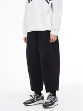 龟吉チャンネル コーデュロイワイドパンツ【9分丈・ネイビー・フィット】