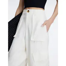 ホワイト ポケット 中性 ワークパンツ レディース ゆったり 薄手 シンプル