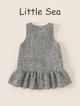 冬季向けレトロスタイルの無袖フリースワンピース【リボン付き・レース装飾・女児用】（セットアップ対応）