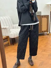 黒のダイヤモンドキルティングコットンパンツ【冬用・極上の柔らかさ・レディース・九分丈】
