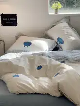 北欧風 可愛い猫デザインの全棉ベッドカバー4点セット【シンプルな水洗いコットン・掛け布団カバー・敷布団カバー付き】