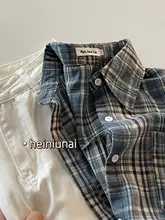 深い青色のチェック柄シャツ【カジュアル・シングルボタン・秋用】（セットアップ対応）