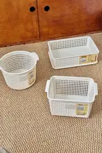 シンプルな白色デスクトップ収納バスケット【化粧品整理・果物用・バスルーム用品】