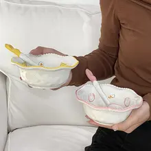手描きデザインのかわいいセラミック朝食ボウル【サラダ・フルーツ・デザート用】