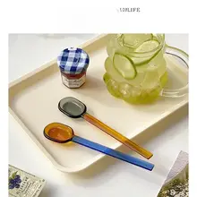 レトロデザインのカラフルな高硼珪酸ガラスの混ぜるスプーン【デザート用・インスタ風】
