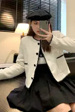 フレンチスタイルの粗花デザイン・短丈ジャケット【極上の柔らかさ・大きいサイズ・女性用】
