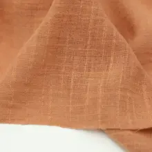 極上の柔らかさで透け感のあるオレンジ色竹節リネン生地【古風デザイン・DIY用】