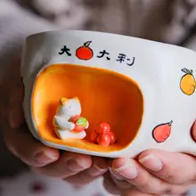 可愛い猫デザインの陶製コーヒーカップ【ユニークなマグカップ・新年ギフト対応】