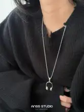 ANSS 音楽イヤフォンペンダント付きロングネックレス【ユニセックス・ヴィンテージ風・カジュアル】