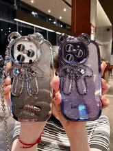 小熊 スマホケース 対応 iPhone14 iPhone13 Pro Max iPhone15 iPhone12 可愛い 女 夏 斜め掛け グリッター フルカバー レンズスタンド ストラップ チェーン シリコン