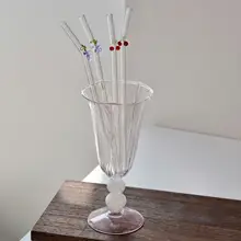 耐熱性透明ガラス製手作りグレープストロー【環境に優しい・水杯用・かき混ぜ棒付き】