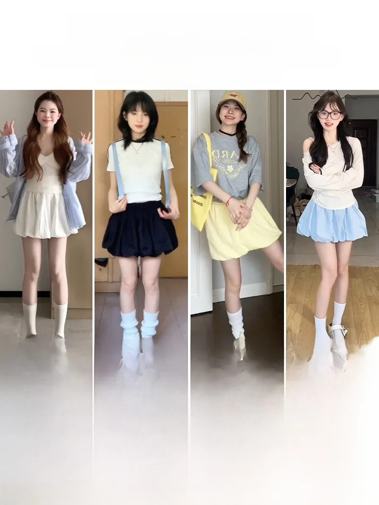 145cm女性向けの花苞デザイン半身スカート：高腰Aラインで通勤と逛街に最適な着こなし