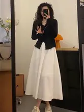 高腰の落ち感ある白いサーキュラー半身スカート【Aライン・ウエストゴム・夏用・小柄向け】