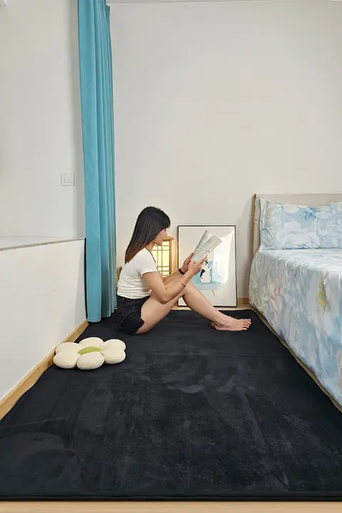 ブラックロングラグマット【主寝室用・耐汚染・フロアマット・居間用】