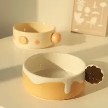 猫用陶器食器【防止こぼれ・飲食用・かわいいデザイン・犬・猫兼用】（セットアップ対応）