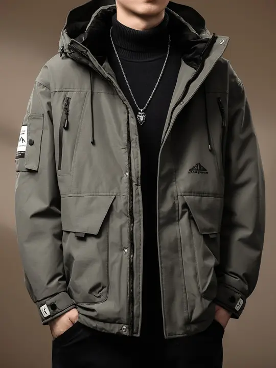 高品質 白鹅绒使用のアウトドアワークダウンジャケット【秋冬用・フード付き・ゆったりサイズ】