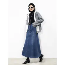 ABH バックスリットデザイン デニムロングスカート【高ウエスト・レトロ・ミディ丈】