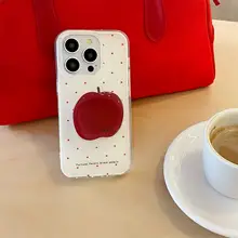 大孔デザインの赤いリンゴスマホスタンド【対応機種多数・インスタ風】