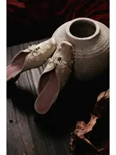 ツバキ柄のムールトゥサンダル【粗いヒール・中華風】