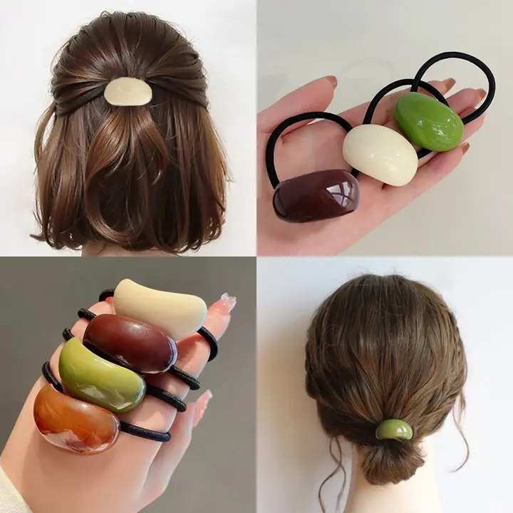 短髪用ハーフアップヘアアクセサリー【アクリル製・ゴムバンド】