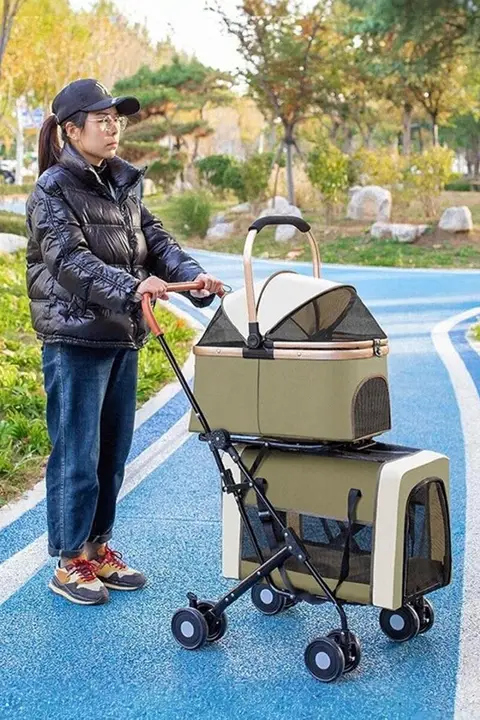 ペット用ダブルデッキキャリーカート【折りたたみ式・小型犬と猫兼用】（セットアップ対応）