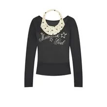 美式復古スターネックレスタンクトップ＆長袖Tシャツ【薄手の透け感・女性用・スリムフィット】（セットアップ対応）
