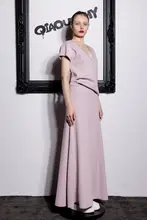 QIAOUNCHY フィッシュテールニットマキシスカート【ピンク・VネックTシャツ付き・春夏用】