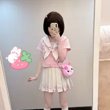 セーラー服 セットアップ レディース 白 ピンク バイカラー 苺柄 うさぎ かわいい ふわふわ 夏 制服