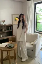 極上の柔らかさの背心ワンピースとワイドレッグパンツ【春用・高級感あるデザイン】（セットアップ対応）