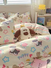 かわいいキャラクター柄 ベッド用4点セット【100%コットン・肌触り抜群・掛け布団カバー・シーツ・ボックスシーツ】