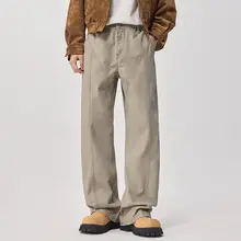 カジュアルストレートデニムパンツ【メンズ・秋用・ウォッシュ加工・ワイドレッグ】