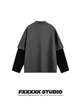 デザイン感溢れるジップ付き長袖Tシャツ【ユニセックス・秋用・ゆったりフィット・カップル対応】（セットアップ対応）