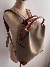 大容量の牛津布と牛皮のバックパック【多層収納・カラーブロック・旅行用】（セットアップ対応）