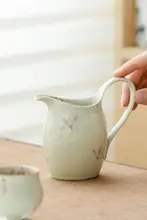 手描き粉ラン花デザインの茶器【高級陶器・持ち手付き・分茶器】