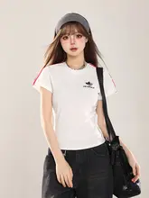 ストライプレースパネルの短袖Tシャツ【女性用・フィット感・ウエストシェイプ】